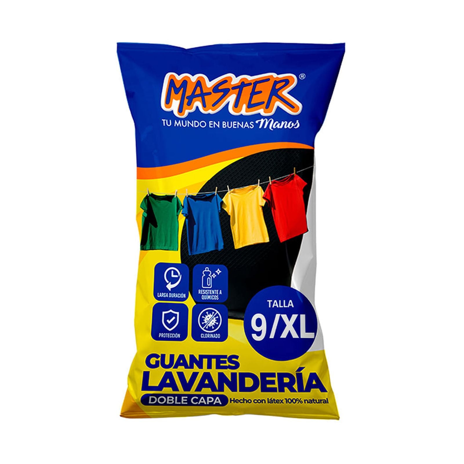 Master Guante para Lavandería Negro/Amarillo Talla 9