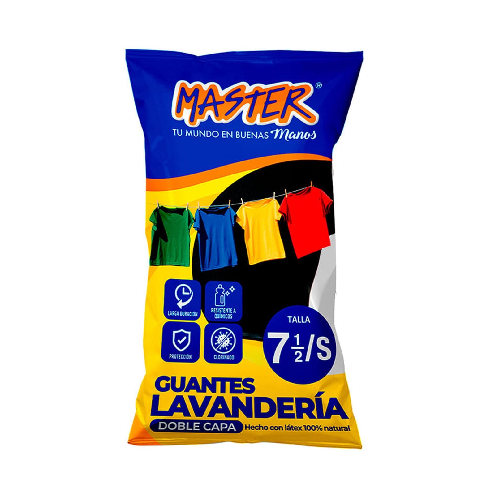 Master Guante para Lavandería Negro/Amarillo Talla 7.5